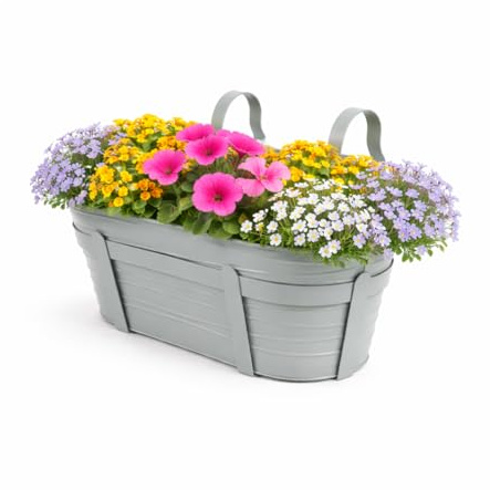 MOHOME Fioriera da Balcone Per Ringhiera Porta Vaso Grigio 33x14x15 Cm Rimovibile Metallo Balconiera Portafiori Supporto Per Piante Terrazzo Giardino Parapetto Salvaspazio