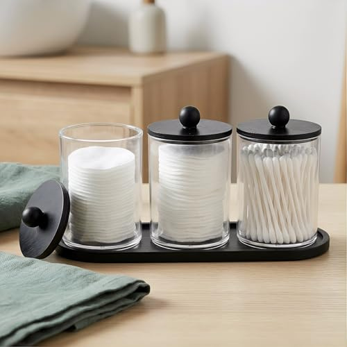 Hoxfly 3 Pz Porta Cotton Fioc per Bagno, Organizer Bagno, Scatola con Coperchio per Tamponi e Batuffoli, per Bagno Camera da Letto Cotone Struccante Dischetti Batuffoli di Cotone Cosmetici