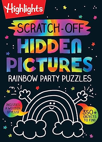 Scratch-Off Hidden Pictures Rainbow Party Puzzles: Over 350 Colorful Objects to Find in This Rainbow Puzzle Book for Kids Ages 6-9 (Highlights Scratch-Off Activity Books)