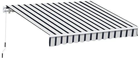 Outsunny 4m x 3(m) Garden Patio Manual Awning Canopy Aluminium Sun Shade Shelter Retractable Blue and White