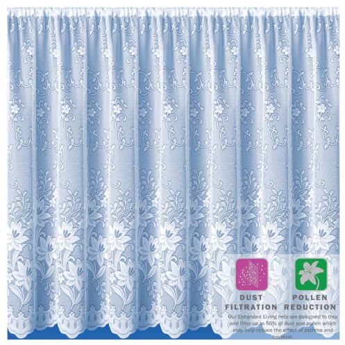 Maple Textiles Luxury Brilliant White Meghan Floral Patterned Net Curtain Sold by the Metre Drop (42(107cm) Drop)