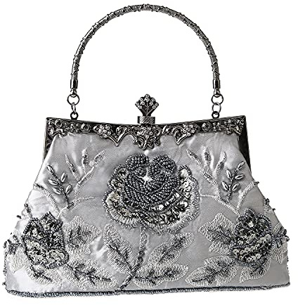 DA BODAN MMYOMI Vintage Floral Perlen Strass Stickerei Clutch Pailletten Hochzeit Abschlussball Tasche Braut Damen Crossbody Abend Handtasche