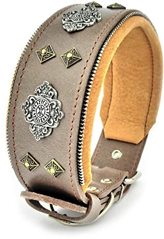 Bestia™ Aztec Hundehalsband für große Hunde. 100% Leder. Weich gepolstert. | Größe XXL- 65 bis 75 cm Halsumfang, 6,3 cm breit
