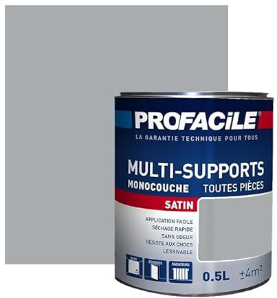 PROFACILE Peinture intérieure multi-supports, satin, murs, plafonds, boiseries, radiateurs, sans odeur, plusieurs teintes 0.5 litre