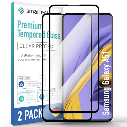 smartect Schutzglas 2 Stück Full Screen für Samsung Galaxy A51 | HD Panzerfolie Anti-Kratzer, Displayschutz 0.3 mm Ultra-klar, 9H Härte, Stoßfest, Blasenfrei