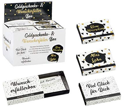4er-Set Geldgeschenk-, Geschenk Box aus Papier/Pappe 4-fach sortiert - Präsentschachtel Gutschein Box Geschenkverpackung (bunt) B10 x H7 x T2cm (SET 1)