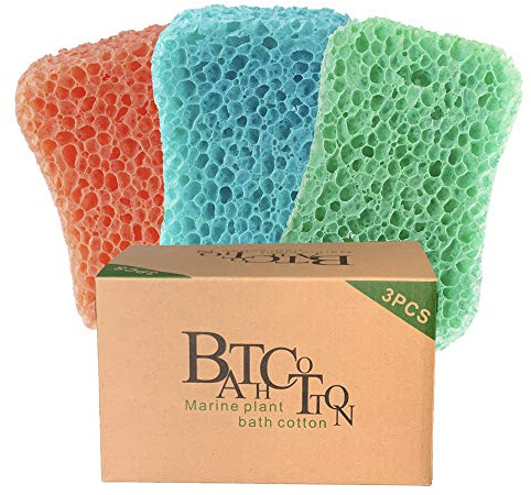 Danpaty Textured Exfoliating Bath Sponge 3 Pack, Foam Body Sponge for Shower, Rich Lather, Easy-Rinse, Durable Shower Scrubber for Women and Men, 5.5 x 3.5 x 1 in