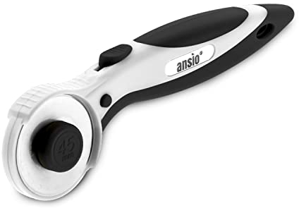 ANSIO Rotary Cutter with Safety Lock, Sewing Accessories Perfect for Cutting Fabric, Leather, Paper, Quilting, Crafting, Ergonomic Handle Rolling Cutter Perfect for Left&Right Hand, 45mm-(Black)
