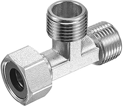 uxcell Pipe Fitting Tee G1/2 1 Female to 2 Male Thread 3 Way T Shape Swivel Nut Hose Connector Adapter, Nickel-Plated Copper