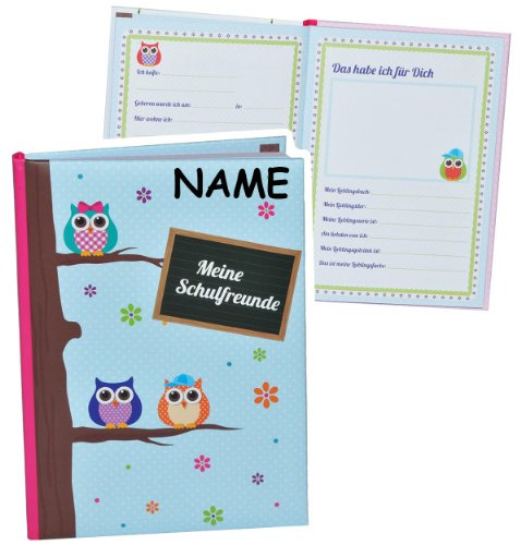 Meine Freunde Buch - Eulen Blumen Eule für Mädchen - mit Name - dick gebunden für Schulfreunde Poesie A5 Hardcover - Freundebuch Poesiealbum Kinder Schule