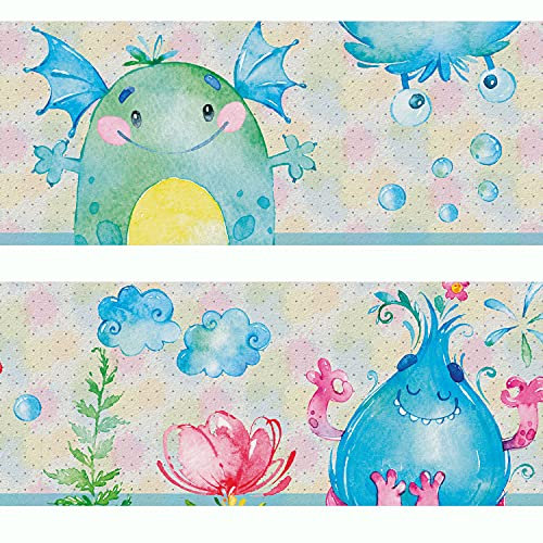 Sunnywall® Wandbordüre Bordüre Monster einzigartiges Design | Baby- Kinderzimmer Dekoration | hochwertiges Tapetenvlies | 400 x 12 cm