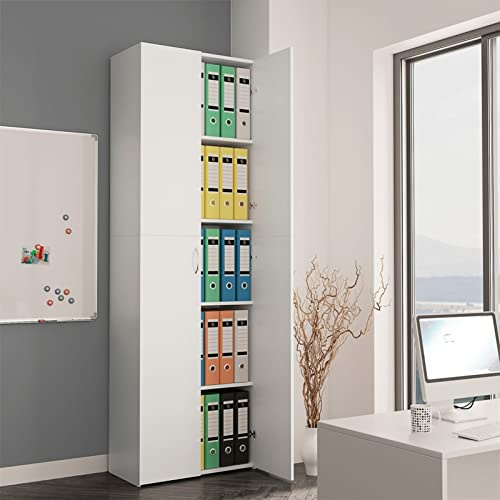 Gecheer Armario de Oficina Minimalista con 5 Estantes y 2 Puertas - Blanco, Madera Contrachapada, 60x32x190 cm Modelo YHSLYD-800297ESYJXRXZY