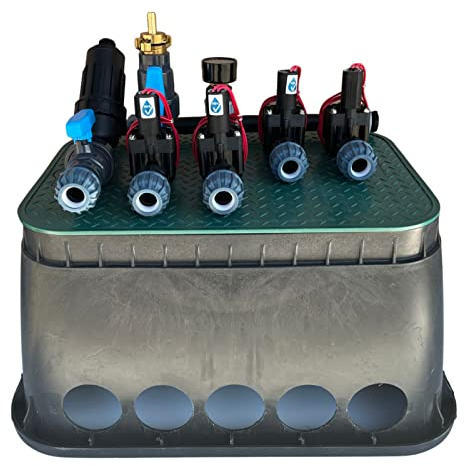 STEMAX-Wassertechnik: Kopfstation mit 2, 3 oder 4 Hunter PGV Magnetventilen + vorgebohrter Ventilbox, Größe der Klemmkupplungen: 32mm, Ventilverteiler, Wasserverteiler, Größe: 4 Magnetventile