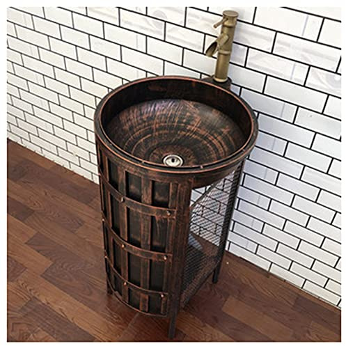 Meubles de Meuble-lavabo pour lavabo de Salle de Bain, Meuble de Salle de Bain sur Pied sous Meuble de Salle de Bain pour évier, vanité d'art en Fer Amovible de Style Industriel, Gris, avec Miroir (