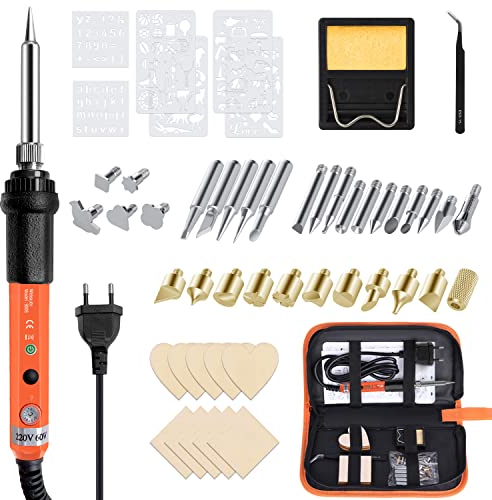 Brandmalerei Lötkolben Set 60W Brandmalkolben Set Temperatur Einstellbar 220~480 ℃ Skulptur Holzbrandmalerei,für Holz Leder Brennkolben Leder Gravieren Schweißen WeLeauto