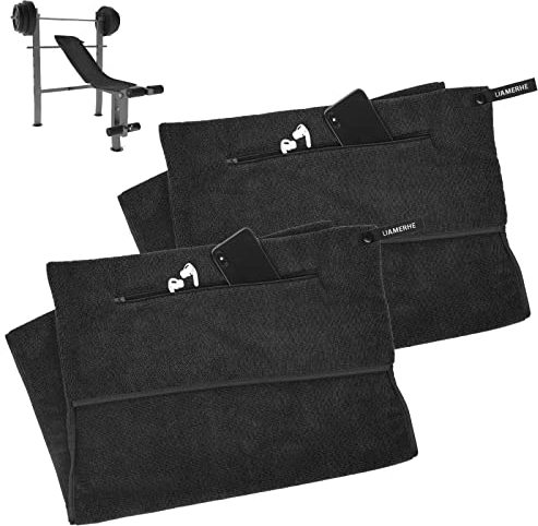 LIAMERHE 2PCS Mikrofaser Handtücher Fitness Handtuch mit Reißverschluss Fach Sporthandtuch für Fitnessstudio Leicht Gym Handtuch 120x50cm mit Antirutsch Fixierung für Damen Herren