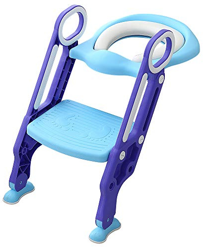 Drumm Toilettensitz für Kinder, Toilettentrainer, Toilettentreppe, mit Trittbrett und Griff, faltbarer und verstellbarer Toilettensitz für Kinder, mit Stufen (Blau + Violett)