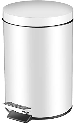 Pedal Bin, 3L Round Stainless Steel Bathroom Bin Kitchen Bin with Lid, Rubbish Bin Trash Bin Waste Basket with Removable Inner Bucket for Home, Kitchen, Office (White)