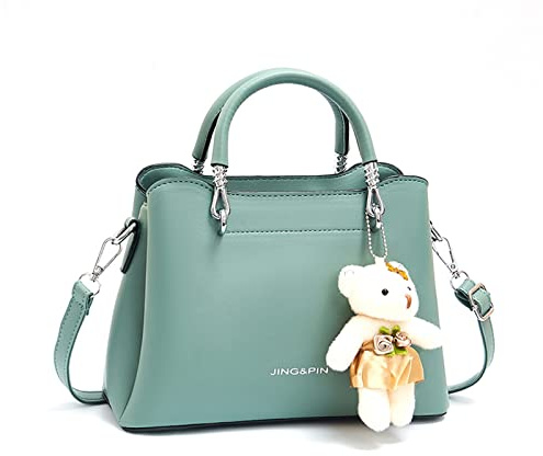 NICOLE & DORIS Handtasche Damen Klein Frauen Umhängetasche Satchel Handtasche Mode Schultertaschen PU Leder Mädchen Kuriertaschen Crossbody Bag Mini Henkeltasche mit Bär Anhänger Grün