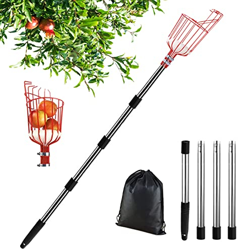 LekLai Obstpflücker, Apfelpflücker Mit Teleskopstiel, Obstpflückausrüstung, Obstpflücker Mit Teleskop-Edelstahl, Obstpflücker-Kopfkorb Aus Metall/1.6M