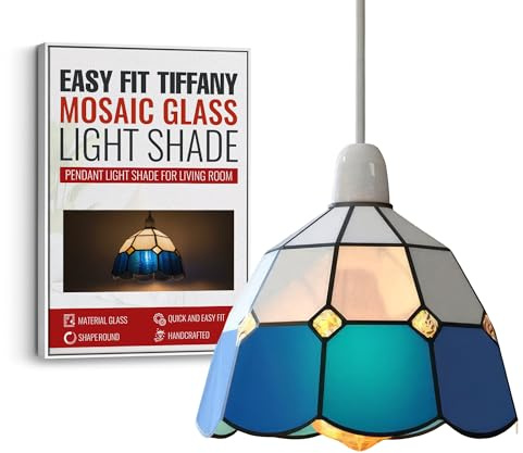 Tiffany Glass Shades,Stained Glass Lampshade, Pendant Lighting Easy Fit Shades, Elegant Ceiling Pendant Light Shade Mosaic Lamp Shade Multicolor Globe Pendant Light Shade (Style 1)