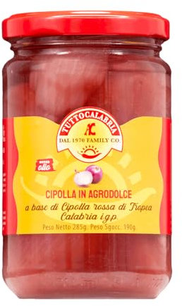 Tutto Calabria - Cipolla Rossa di Tropea IGP, Dolcezza e Croccantezza in Agrodolce 285g - Ottima Aggiunta per Aperitivo, Panini, Pizza, Contorni