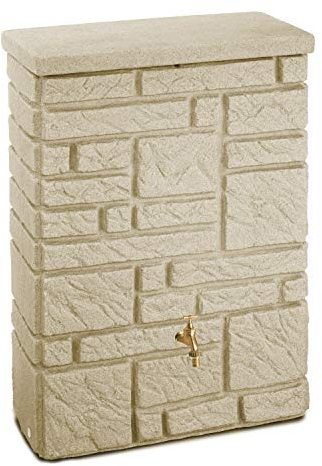 Regentonne eckig Regenwassertank Maurano 300 Liter Sandstein aus UV- und witterungsbeständigem Material. Regenfass BZW. Regenwassertonne mit kindersicherem Deckel