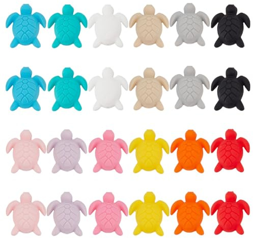 PH PandaHall 24 Stück 12 Farben Schildkröten Silikon Fokalperlen Tier Silikonperlen Silikon Lose Perlen Meeresschildkröten Perlen Für Schlüsselanhänger Stiftherstellung Armband Halskette 2mm Loch
