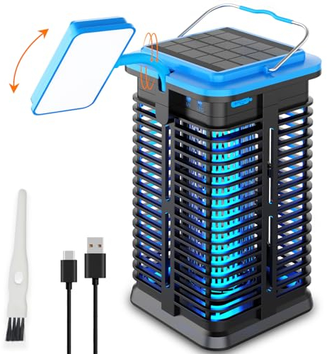 Home4me Zapper Solaire Anti-moustiques avec lumière LED pour extérieur, Batterie 4000 mAh, piège à moustiques, Tueur de moustiques sans Fil, pour terrasse, Jardin, Rechargeable, Bleu