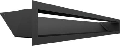 KRATKI Lüftungsgitter Warmluftgitter LUFT 9 x 80 cm schwarz Kamingitter | 45° Luftauslass, für Kaminbelüftung. Für Warmluftverteilung