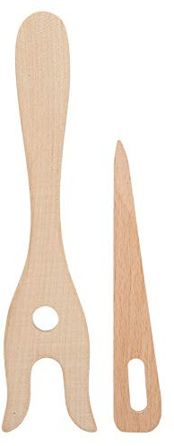 ANKROYU 2 Strickgabeln aus Buchenholz, Webwerkzeuge, eine Strickgabel aus Holz und ein Nadelflechter mit großem Öhr, Bastelwerkzeuge für Strickarbeiten