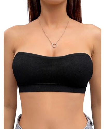 Sexy Code 1701 Damen Bandeau Trägerloser BH Tube Top BH Nahtloser Gepolsterter Bralette BH mit Rutschfestes Silikon(D389+D259,Black,L)