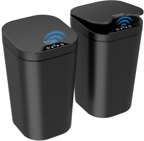Kssvzz Pack de 2 Poubelle Automatique 10L avec Couvercle Intelligente pour Salle de Bain, Bureau, Chambre, Cuisine (Noir)