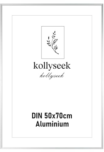 kollyseek Bilderrahmen Aluminium 50x70 cm Posterrahmen Metall Schwarz mit Plexiglas Modern Fotorahmen mit Passepartout für Fotos Poster Bilder - Silber