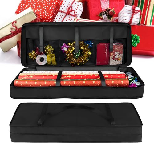 Organizzatore per Carta da Regalo, Contenitore Carta Regalo, 600D Oxford, 82 x 13 x 34 cm, Organizer con Finestra, per Nastri Regalo Fiocchi Accessori Decorativi