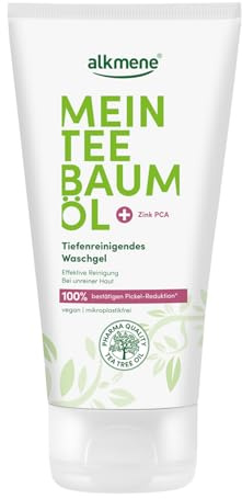 alkmene tea tree-olja tvättgel oren hud 150 ml | minskning av finnar 100% bekräftad - djuprengörande Anti ansiktsrengöring vegansk - rengöringsgel ansikte