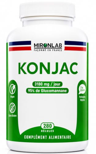 Konjac Pur : 3180 mg/j – 280 Gélules – 45Jours - Gestion des Portions | Haut Dosage testée : 95% de glucomannane – Objectif Silhouette - Sans Additif – 90 gélules vegan – Made in France - Mironlab