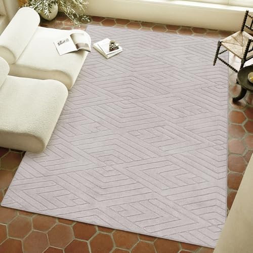 Jiyuhang Rugs Living Room 200x300cm, Beige Area Rugs for Bedroom, Modern Floor Carpets Mat Rhombus Geometric Pattern, Relaxing home decor Short Pile Carpet