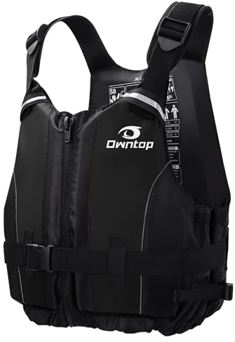 Owntop Aiuti di Galleggiamento Adulti, Schiuma Giubbotto di Galleggiamento con Cinturino all'imbracatura Tasca Interna Unisex per Paddleboarding Kayak SUP Pesca - Nero M/L