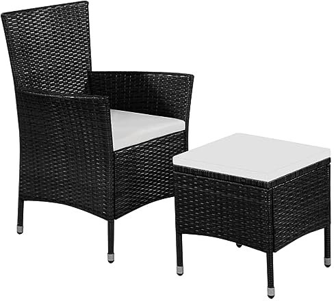 ShGaxin Gartenstuhl und Hocker mit Polstern, Gartensessel, Campingstuhl, Terassenstühle, Gartenmöbel, Balkon Stühle, Balkonstuhl, Hochlehner, Stühle Für Draußen, Poly Rattan Schwarz
