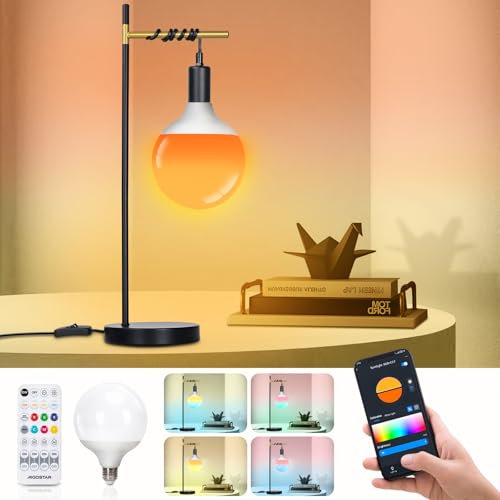 Aigostar Lámparas de Mesa Inteligente E27 G120 Bluetooth Mesh Compatible con Alexa, 18W Lámpara de Escritorio Noche RGBW Gradiente, Regulable 16 Millones de Colores, Incluye Control Remoto