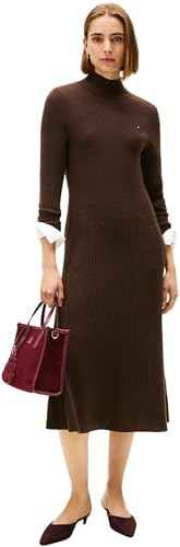 Tommy Hilfiger Donna Abito in Maglia Soft Wool Lunghezza Midi, Marrone (Dark Coffee), XS
