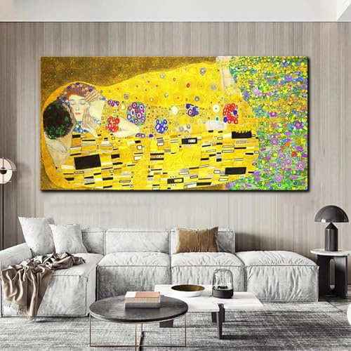 IHHGNB Cuadro famoso Gustav Klimt besándose, arte de pared, pintura, póster escandinavo, impresión en lienzo, imagen para habitación, decoración del hogar, 70 x 140 cm (28 x 55 pulgadas), sin marco