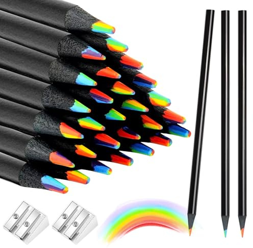 TOPBELIEF Regenbogenstift, 24 Stück Buntstifte, 7 in 1 Regenbogen Buntstifte, Holzstifte Set für Erwachsene, Mehrfarbige Buntstiftes mit Bleistiftspitzer für Kunstzeichnen, Ausmalen, Skizzieren
