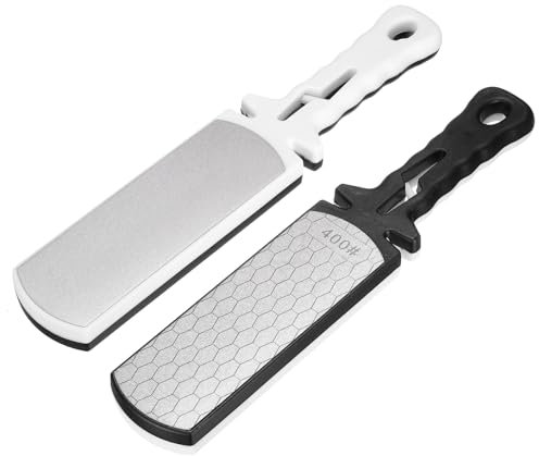 sourcing map 400/1000 Grit Handheld Diamond Sharpening Stone Double-Sided Whetstone 5-in-1 Sharpener Tool with Ceramic and Tungsten Steel Scissor Slot for Kitchen, Black White, 2pcs