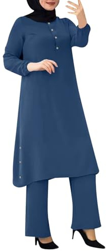 Nlaayong Kleid für Damen, muslimische lange Ärmel, lockeres Oberteil, Hose, 2 Stück, Dubai, islamisch, muslimische Frauen, passende Sets