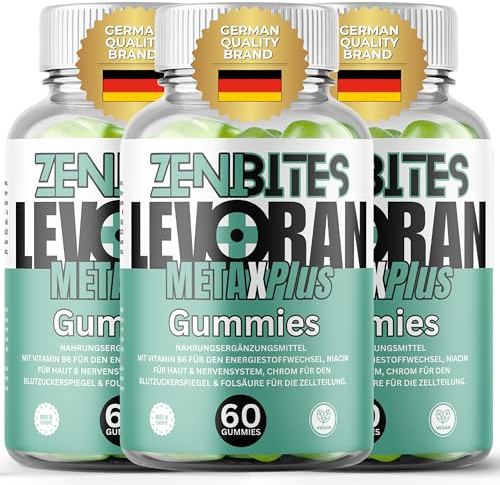 ZeniBites LEVORAN MetaX Plus – Vegane Zuckerfreie Metabolism Booster Apfelessig Gummies, mit Chrom, Vitamin B6 für Energiestoffwechsel, Niacin für Haut & Nerven, Folsäure für Zellteilung (180 Gummies)