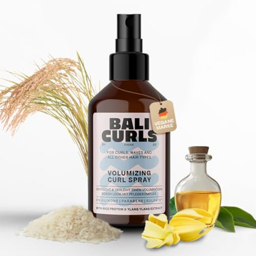 Bali Curls, spray volumizzante per ricci con proteine di riso e ylang-ylang, spray vegano per volume e lucentezza, conforme al metodo riccio, cura dei ricci naturali, 150 ml