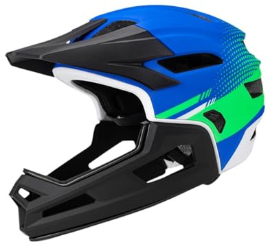 harayaa Full Face MTB Helmet, Bike Helmet with Detachable Chin Guard Safe Adjustable for Cycling Skateboarding Climbing Mountain Road Bike BMX 56cm-62cm, Blue Green