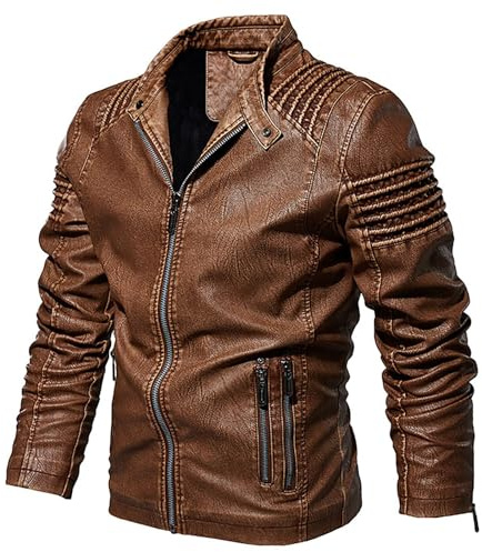 Giubbotto Pelle Uomo, Elegante Vintage Giacche in Pelle Casuale Sottile Slim Fit Giubbino Primaverile Bomber Corto alla Moda Giubbotto Giacca di Pelle Giacca Leggera Cappotto in Ecopelle